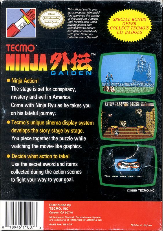 
Ninja Gaiden | NES | back cover | Data by MobyGames.com