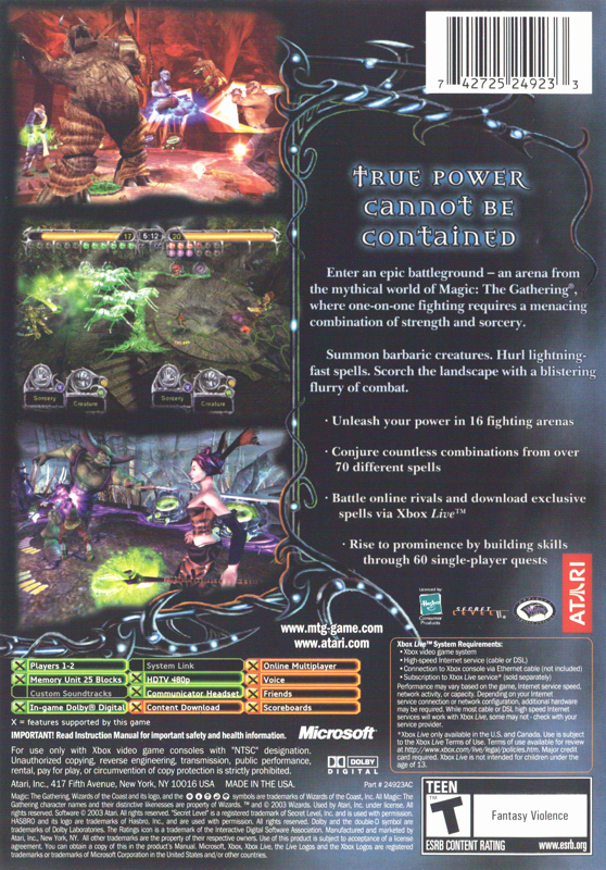 
Magic: The Gathering - Battlegrounds | Xbox | back cover | Data by MobyGames.com