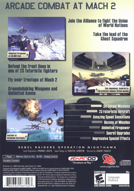 Rebel Raiders: Operation Nighthawk | PlayStation 2 | back cover | region=North America | source-country=United States | zypher-v2 | moby-34e27eaef158 | Data by MobyGames.com