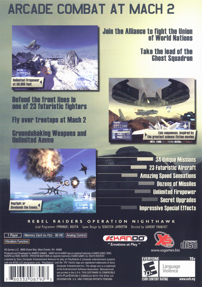 Rebel Raiders: Operation Nighthawk | PlayStation 2 | back cover | region=North America | source-country=United States | zypher-v2 | moby-34e27eaef158 | Data by MobyGames.com