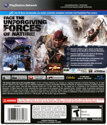 Cabela's Survival: Shadows of Katmai | PlayStation 3 | back cover | region=North America | source-country=United States | zypher-v2 | moby-175c31513f8e | Data by MobyGames.com