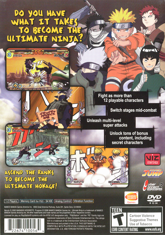 Naruto: Ultimate Ninja | PlayStation 2 | back cover | region=North America | source-country=United States | zypher-v2 | moby-68280d6c1bfb | Data by MobyGames.com