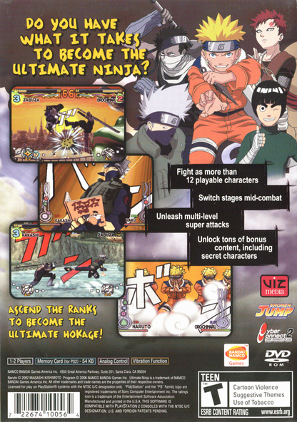 Naruto: Ultimate Ninja | PlayStation 2 | back cover | region=North America | source-country=United States | zypher-v2 | moby-68280d6c1bfb | Data by MobyGames.com