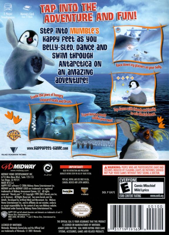 Happy Feet | GameCube | back cover | region=North America | source-country=Canada,Mexico,United States | zypher-v2 | moby-3076961b77e4 | Data by MobyGames.com