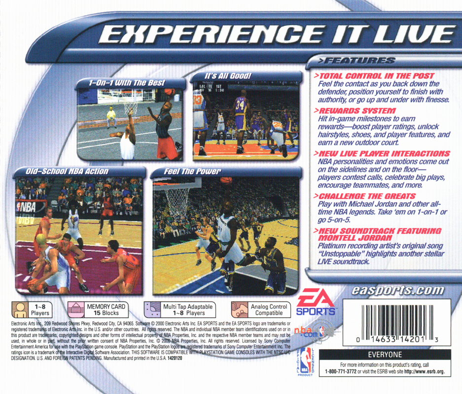 NBA Live 2001 | PlayStation | back cover | Region: North America | source-country=United States | Data by MobyGames.com