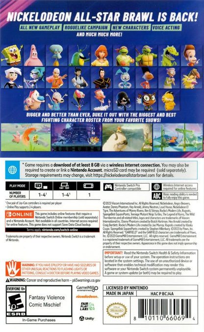 Nickelodeon All-Star Brawl 2 | Nintendo Switch | back cover | region=North America | source-country=United States | zypher-v2 | moby-28733bffac09 | Data by MobyGames.com