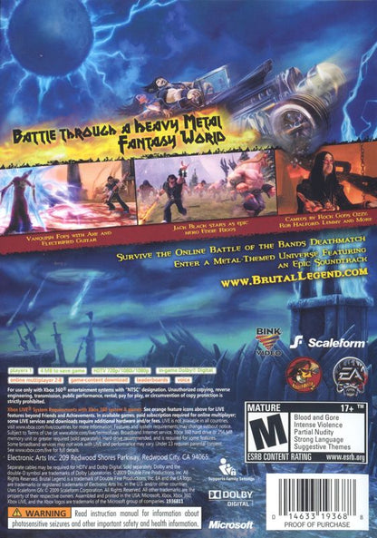 
Brütal Legend | Xbox 360 | back cover | Region: North America | source-country=United States | Data by MobyGames.com