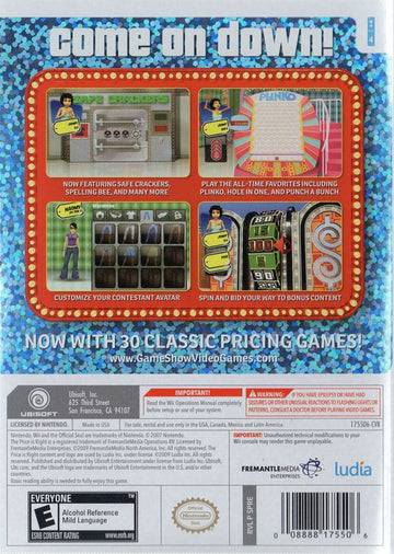 The Price is Right: 2010 Edition | Wii | back cover | region=North America | source-country=Argentina,Brazil,Canada,Chile,Colombia,Mexico,United States,Uruguay | zypher-v2 | moby-33e822fb2184 | Data by MobyGames.com