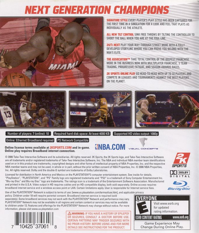 NBA 2K7 | PlayStation 3 | back cover | Data by MobyGames.com