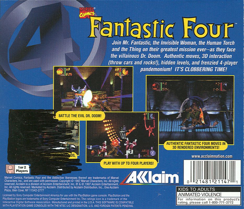 The Fantastic Four | PlayStation | back cover | Region: North America | source-country=United States | Data by MobyGames.com
