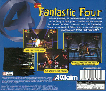 
The Fantastic Four | PlayStation | back cover | Region: North America | source-country=United States | Data by MobyGames.com