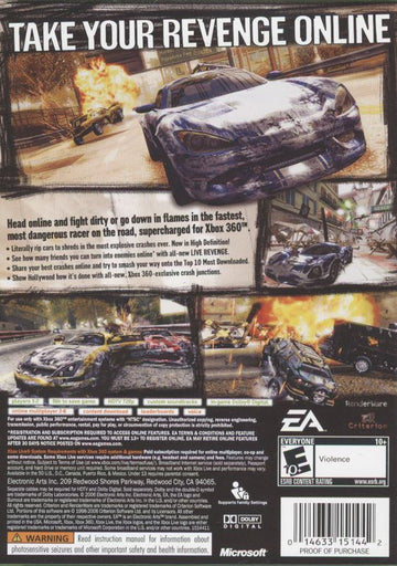 
Burnout: Revenge | Xbox 360 | back cover | Region: North America | source-country=United States | Data by MobyGames.com