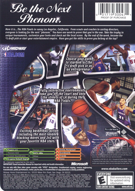NBA Ballers: Phenom | Xbox | back cover | Data by MobyGames.com