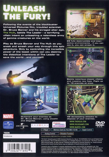 
Hulk | PlayStation 2 | back cover | Data by MobyGames.com