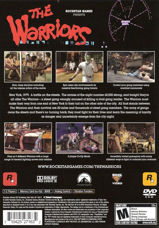 The Warriors | PlayStation 2 | back cover | Data by MobyGames.com