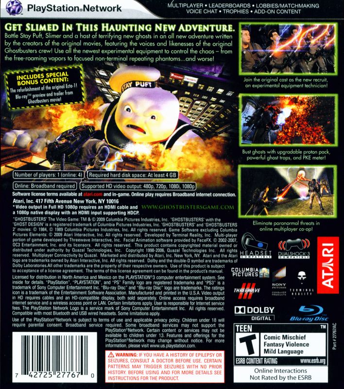 
Ghostbusters: The Video Game | PlayStation 3 | back cover | Data by MobyGames.com