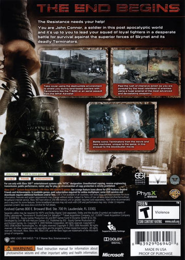 Terminator: Salvation | Xbox 360 | back cover | region=North America | source-country=United States | zypher-v2 | moby-9b32632f2d8f | Data by MobyGames.com