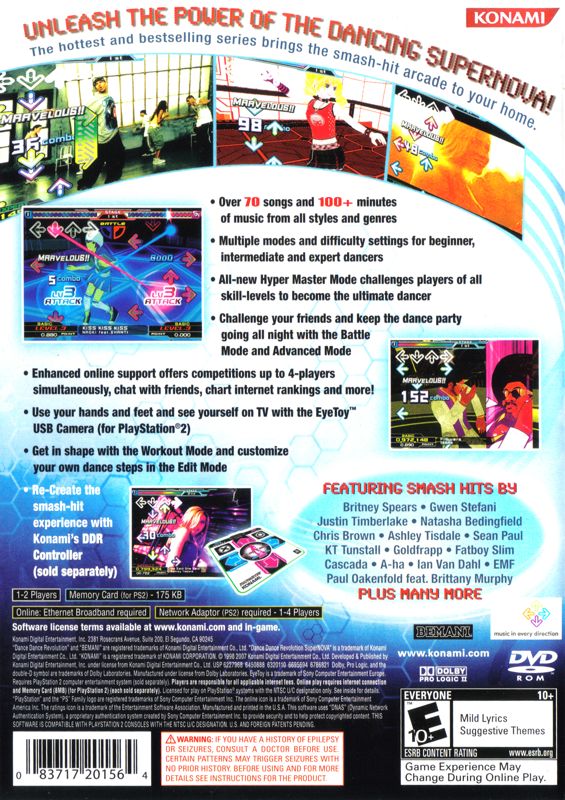 Dance Dance Revolution: SuperNOVA2 | PlayStation 2 | back cover | region=North America | source-country=United States | zypher-v2 | moby-5ac51907ffd6 | Data by MobyGames.com