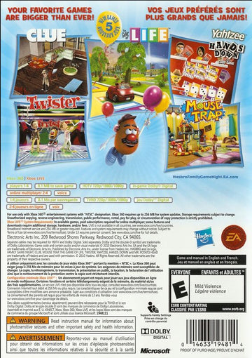 
Hasbro Family Game Night 3 | Xbox 360 | back cover | Data by MobyGames.com
