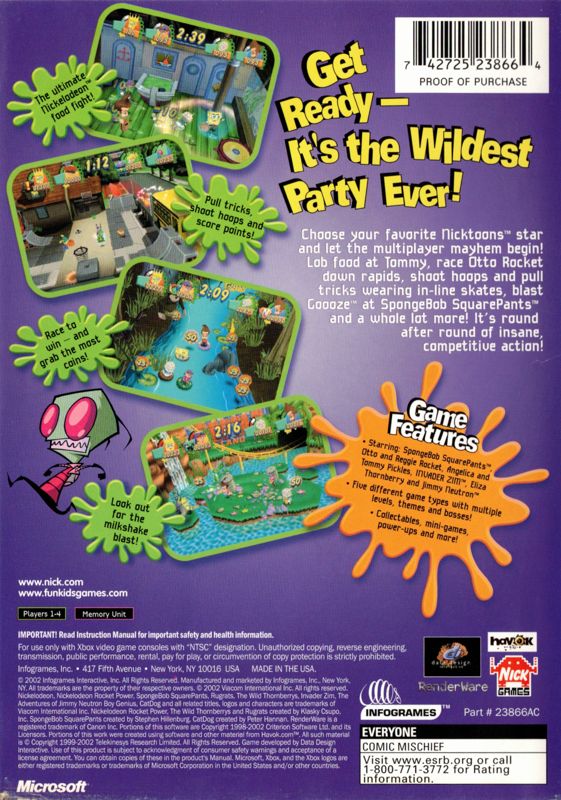 Nickelodeon Party Blast | Xbox | back cover | region=North America | source-country=United States | zypher-v2 | moby-66b193fbb006 | Data by MobyGames.com