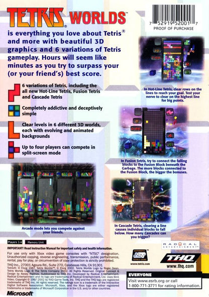 Tetris Worlds | Xbox | back cover | region=North America | source-country=United States | zypher-v2 | moby-bf4ee9909a95 | Data by MobyGames.com
