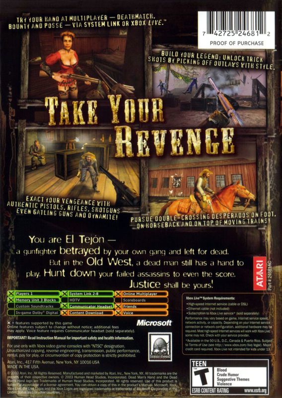 
Dead Man's Hand | Xbox | back cover | Data by MobyGames.com
