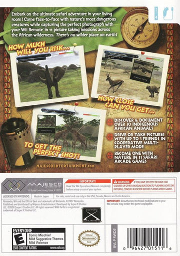 Wild Earth: African Safari | Wii | back cover | region=North America | source-country=United States | zypher-v2 | moby-1b51b26f54f3 | Data by MobyGames.com