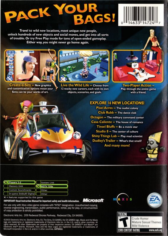 
The Sims: Bustin' Out | Xbox | back cover | Data by MobyGames.com
