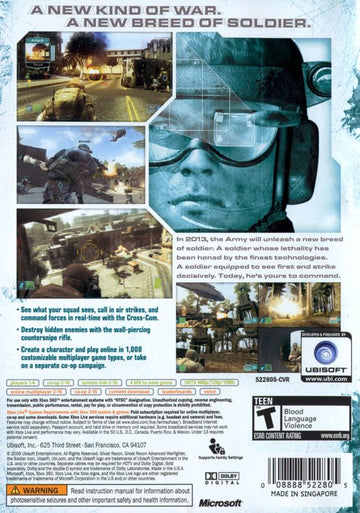 Tom Clancy's Ghost Recon: Advanced Warfighter | Xbox 360 | back cover | region=North America | source-country=United States | zypher-v2 | moby-fe8bf2c87bf9 | Data by MobyGames.com