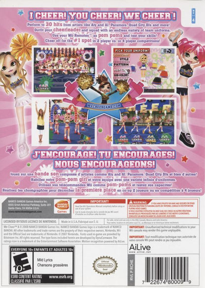 We Cheer | Wii | back cover | region=North America | source-country=Canada,Mexico,Other,United States | zypher-v2 | moby-e2436d82260a | Data by MobyGames.com