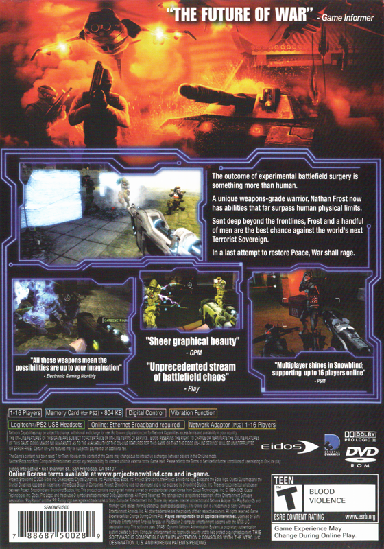 Project: Snowblind | PlayStation 2 | back cover | region=North America | source-country=United States | zypher-v2 | moby-546691f796db | Data by MobyGames.com