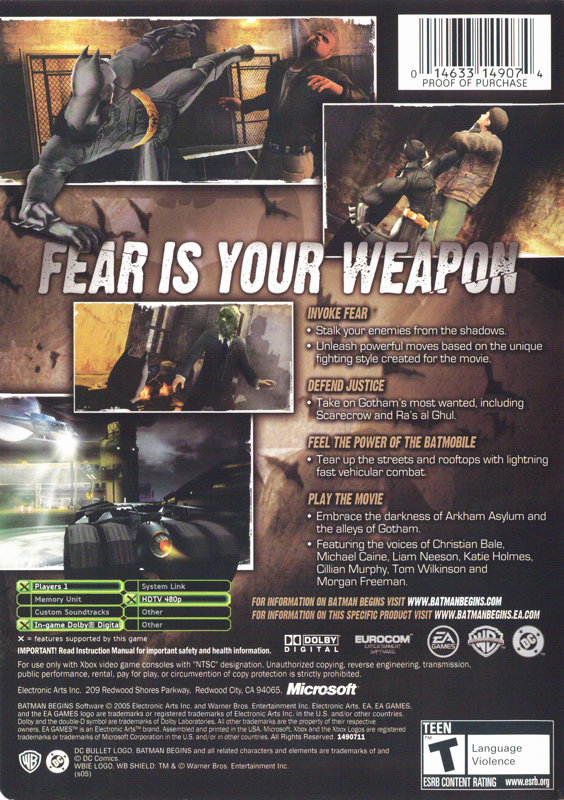 Batman Begins | Xbox | back cover | Data by MobyGames.com