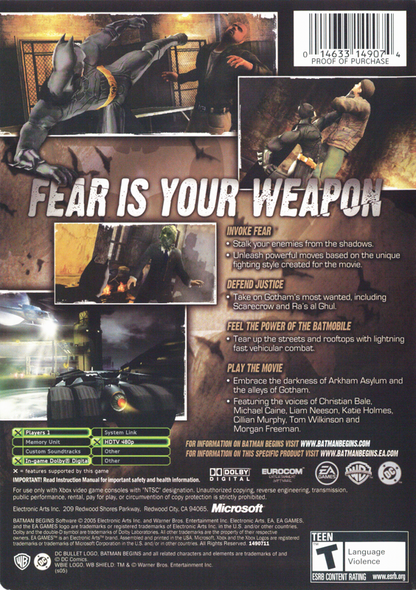 
Batman Begins | Xbox | back cover | Data by MobyGames.com