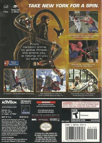 
Spider-Man 2 | GameCube | back cover | Data by MobyGames.com