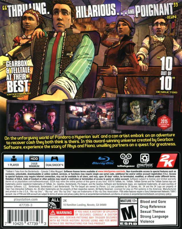 Tales from the Borderlands | PlayStation 4 | back cover | Region: North America | source-country=United States | Data by MobyGames.com
