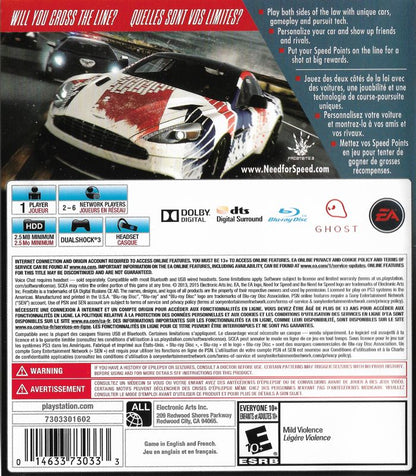 Need for Speed: Rivals | PlayStation 3 | back cover | region=North America | source-country=Canada,Mexico,United States | zypher-v2 | moby-4aa20479001f | Data by MobyGames.com
