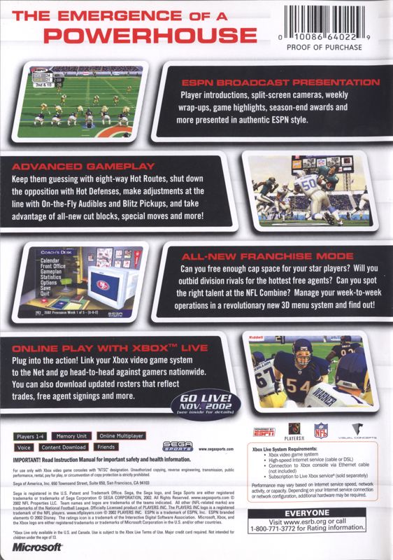 NFL 2K3 | Xbox | back cover | region=North America | source-country=United States | zypher-v2 | moby-e4d1e80c66aa | Data by MobyGames.com