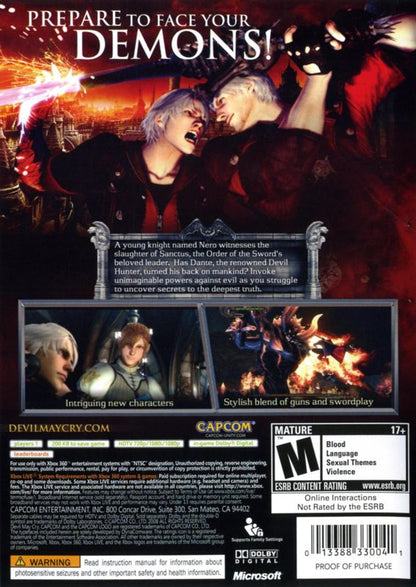 Devil May Cry 4 | Xbox 360 | back cover | region=North America | source-country=United States | zypher-v2 | moby-33613b0fc3dc | Data by MobyGames.com