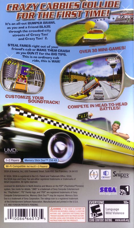 
Crazy Taxi: Fare Wars | PSP | back cover | Data by MobyGames.com