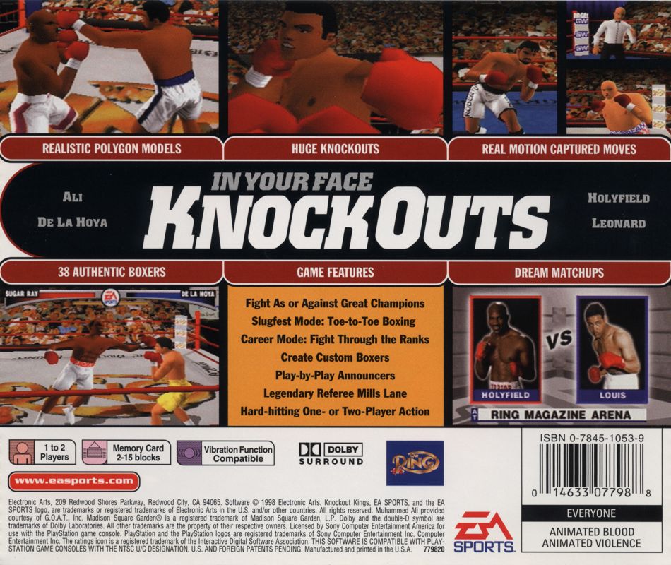 
Knockout Kings | PlayStation | back cover | Region: North America | source-country=United States | Data by MobyGames.com
