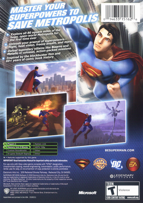 
Superman Returns | Xbox | back cover | Data by MobyGames.com
