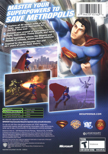 
Superman Returns | Xbox | back cover | Data by MobyGames.com