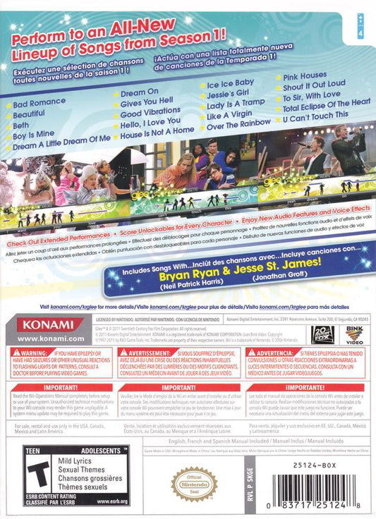 
Karaoke Revolution: Glee - Volume 2 | Wii | back cover | Data by MobyGames.com