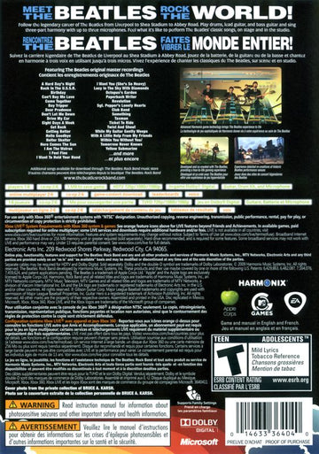 The Beatles: Rock Band | Xbox 360 | back cover | region=North America | source-country=Canada,United States | zypher-v2 | moby-89c67f8c187b | Data by MobyGames.com