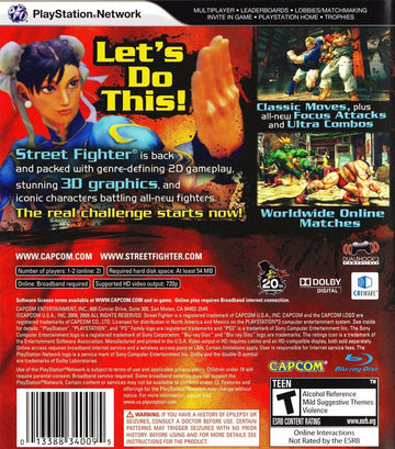Street Fighter IV | PlayStation 3 | back cover | region=North America | source-country=Canada,Mexico,United States | zypher-v2 | moby-269752afd470 | Data by MobyGames.com