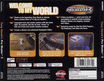 
Tony Hawk's Pro Skater 3 | PlayStation | back cover | Data by MobyGames.com