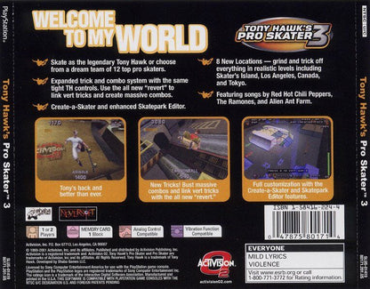 
Tony Hawk's Pro Skater 3 | PlayStation | back cover | Data by MobyGames.com