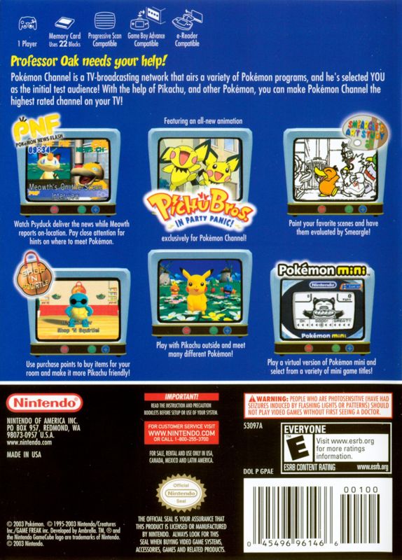 
Pokémon Channel | GameCube | back cover | Data by MobyGames.com