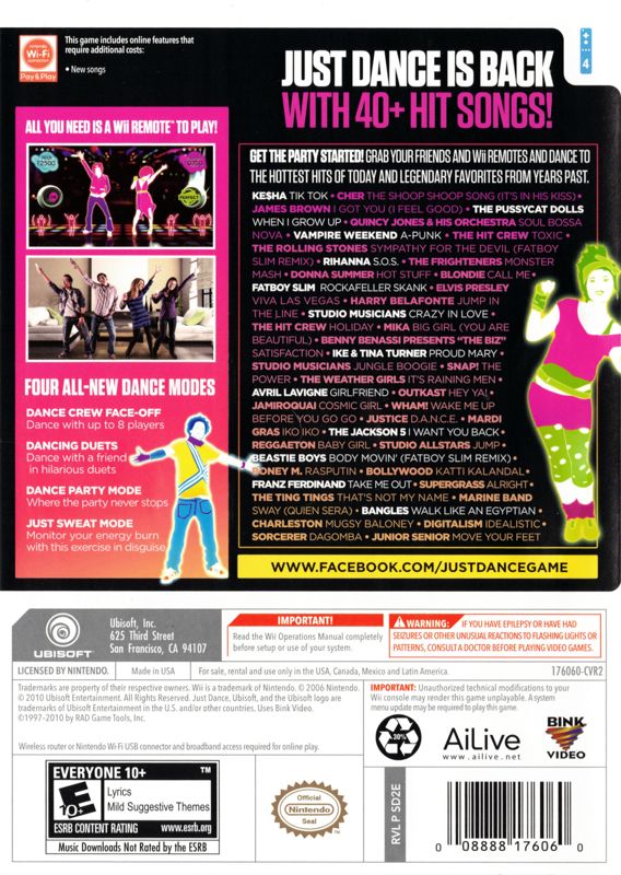 Just Dance 2 | Wii | back cover | region=North America | source-country=United States | zypher-v2 | moby-a22c044d9a89 | Data by MobyGames.com