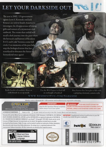 
Resident Evil: The Darkside Chronicles | Wii | back cover | Data by MobyGames.com